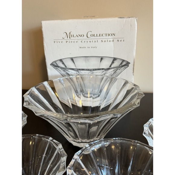 SHANNON Crystal by Godinger 5 Piece Salad Bowl Set – Made in Italy – New in Box - Picture 7 of 8